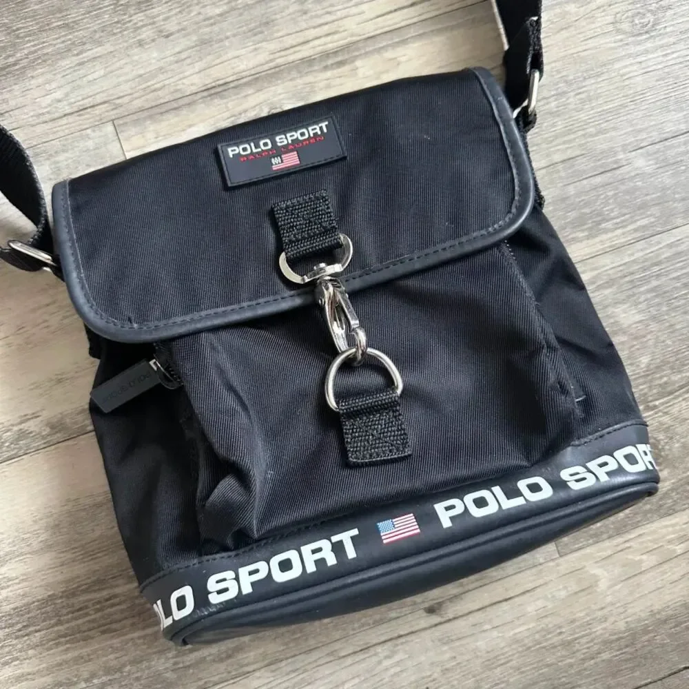 Vintage Polo Sport Ralph Lauren Black Shoulder Messenger Bag